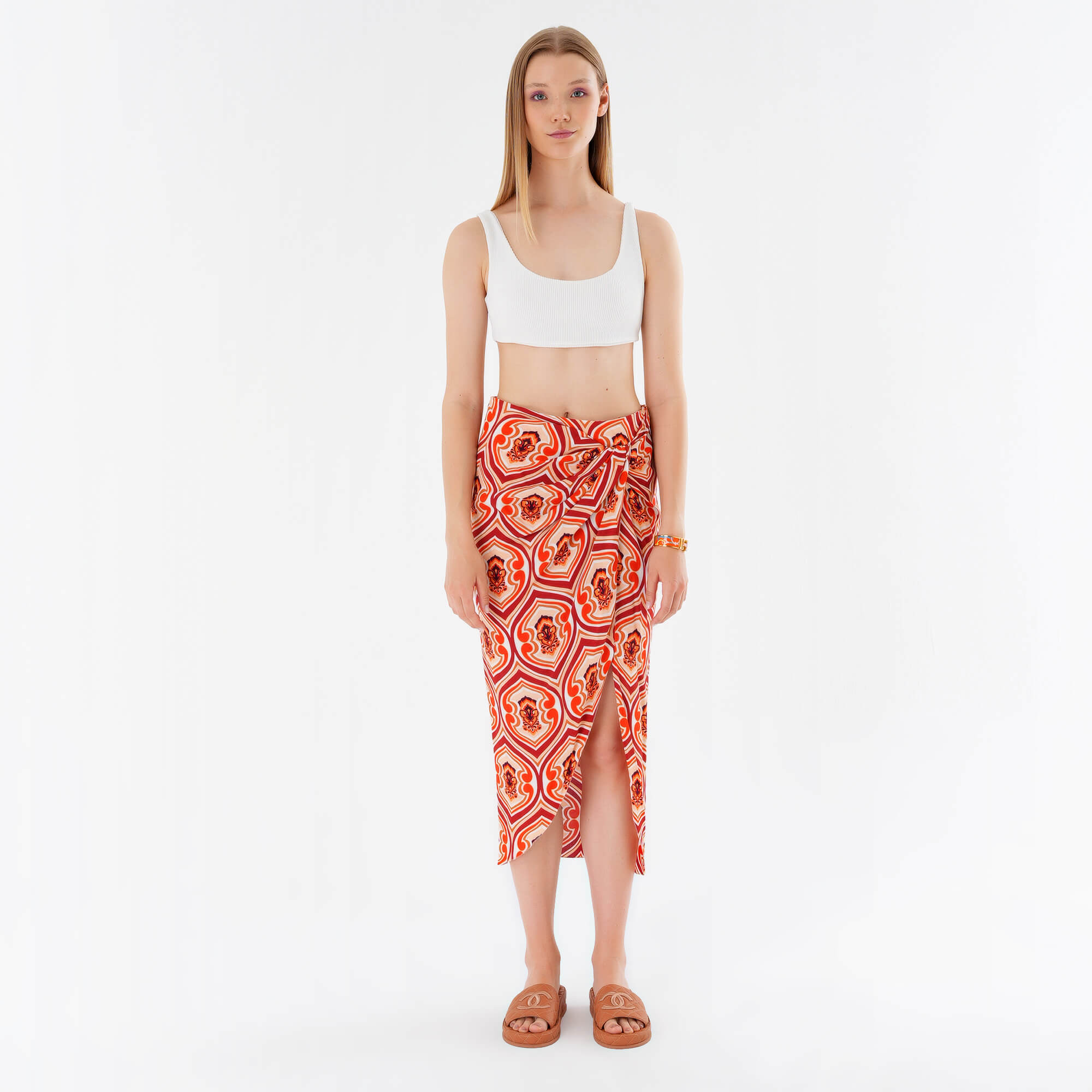 Etro - Orange Printed High Rise Midi Skirt IT42